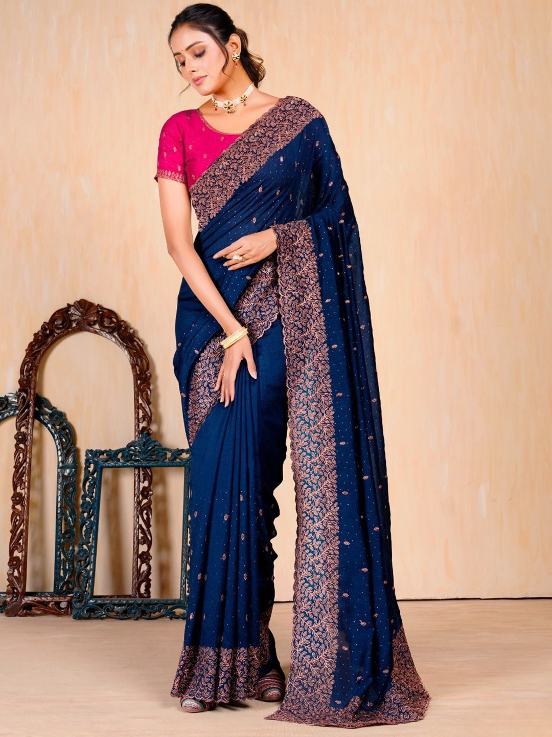 

Mitera Embellished Beads and Stones Saree, Blue