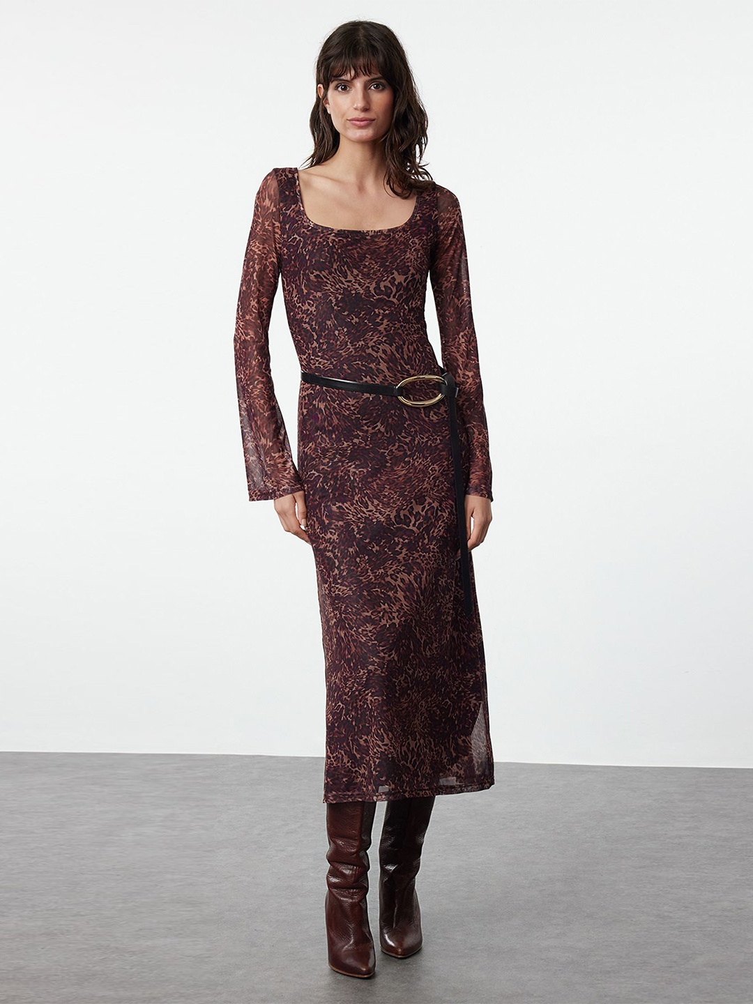 

Trendyol Printed A-Line Midi Dress, Na