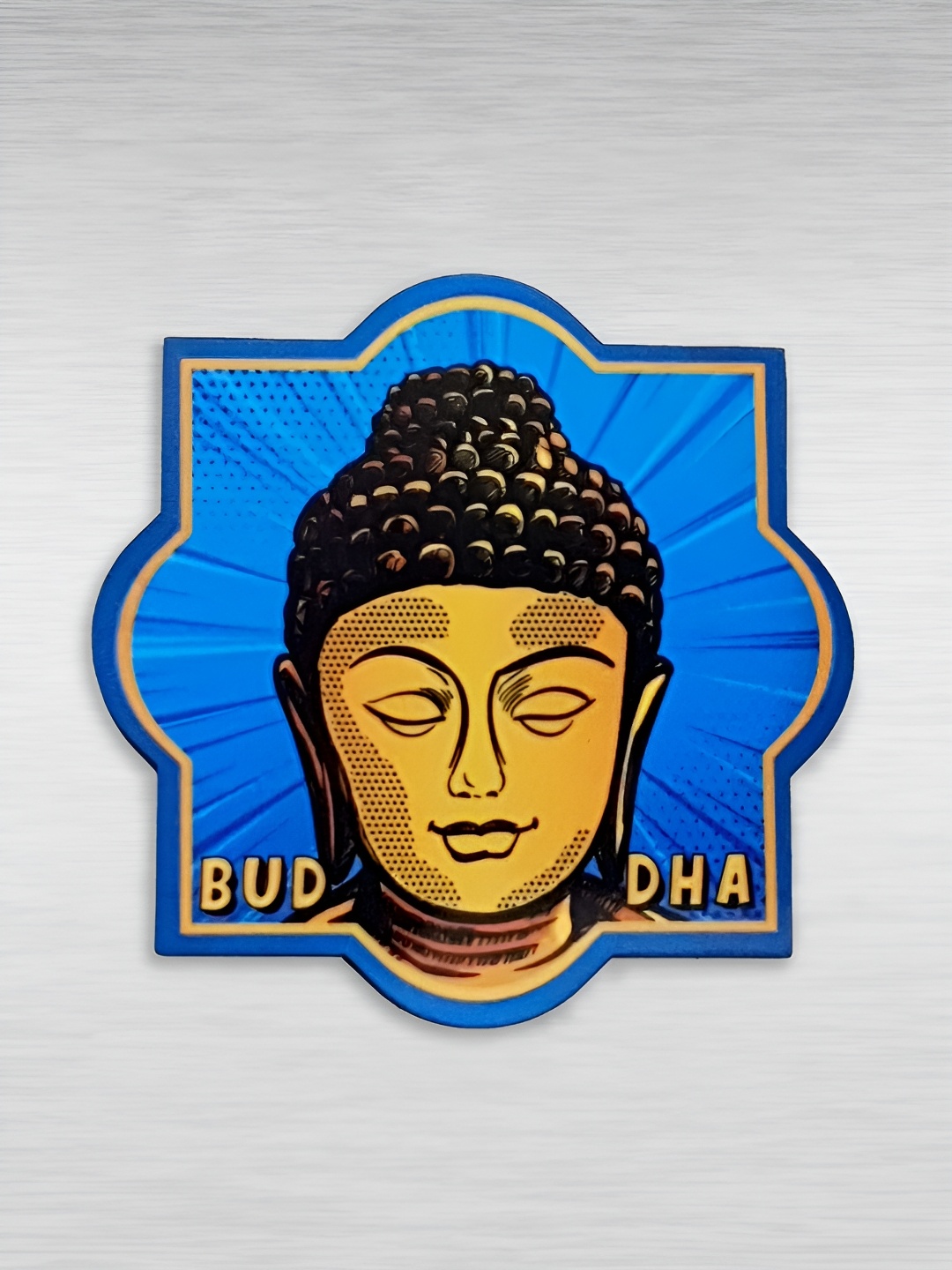 

MAATIR DESIGNS Blue & Yellow Printed Wooden Pop Art Buddha Fridge Magnet