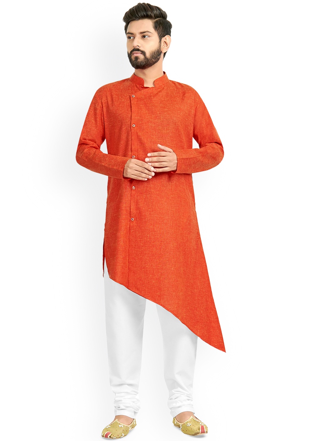 

Nimayaa Mandarin Collar A-Line Asymmetric Style Kurta, Orange