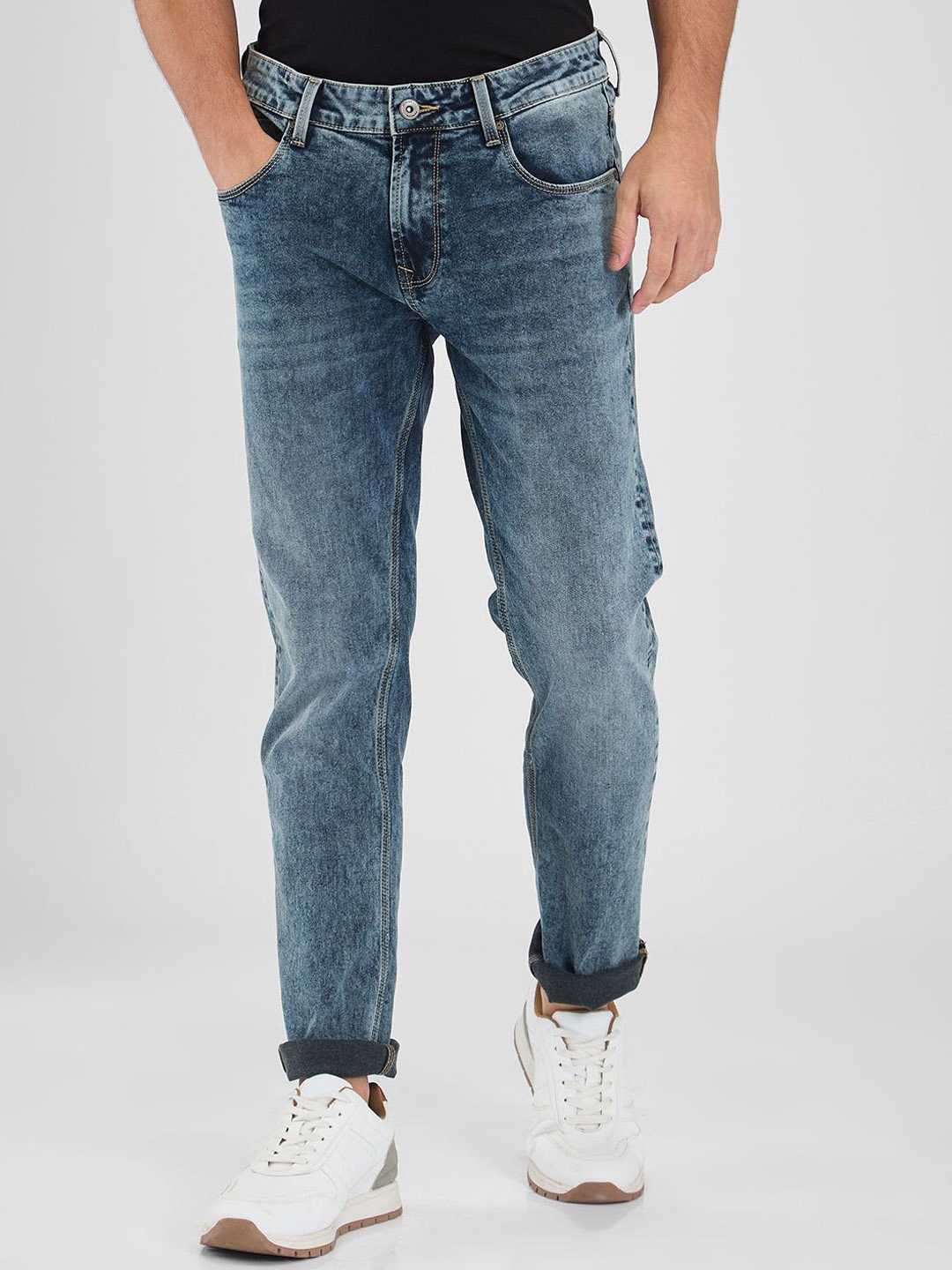 

SPYKAR Men Skinny Fit Low-Rise Light Fade Stretchable Jeans, Grey