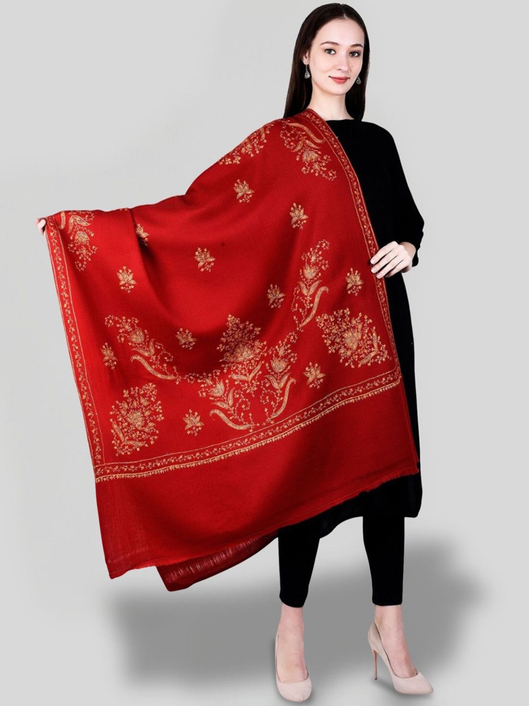

SWI Stylish Paisley Embroidered Woollen Shawl, Maroon