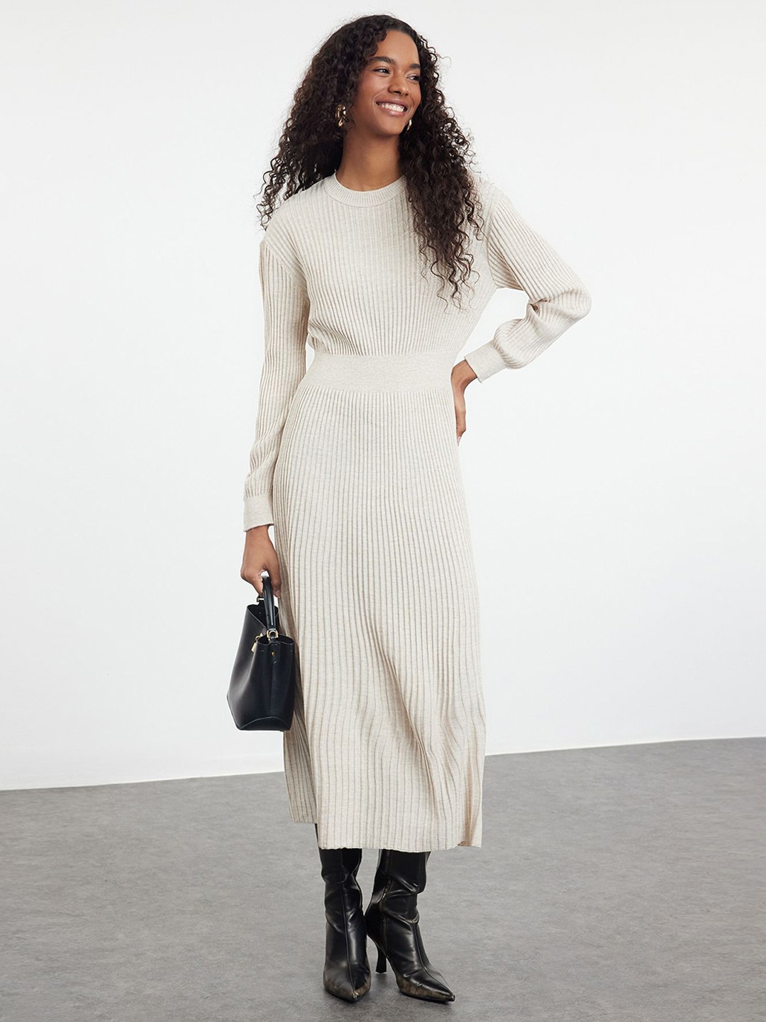 

Trendyol Striped Fit & Flare Midi Dress, Off white