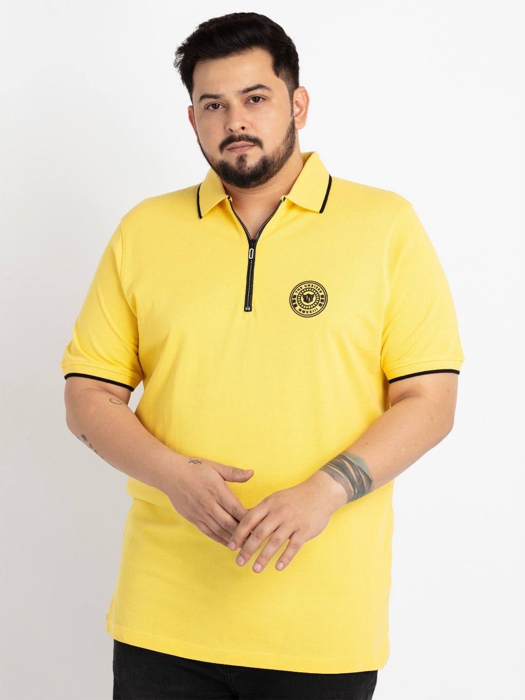 

UNSIZED Men Solid Polo Collar Cotton T-shirt, Yellow