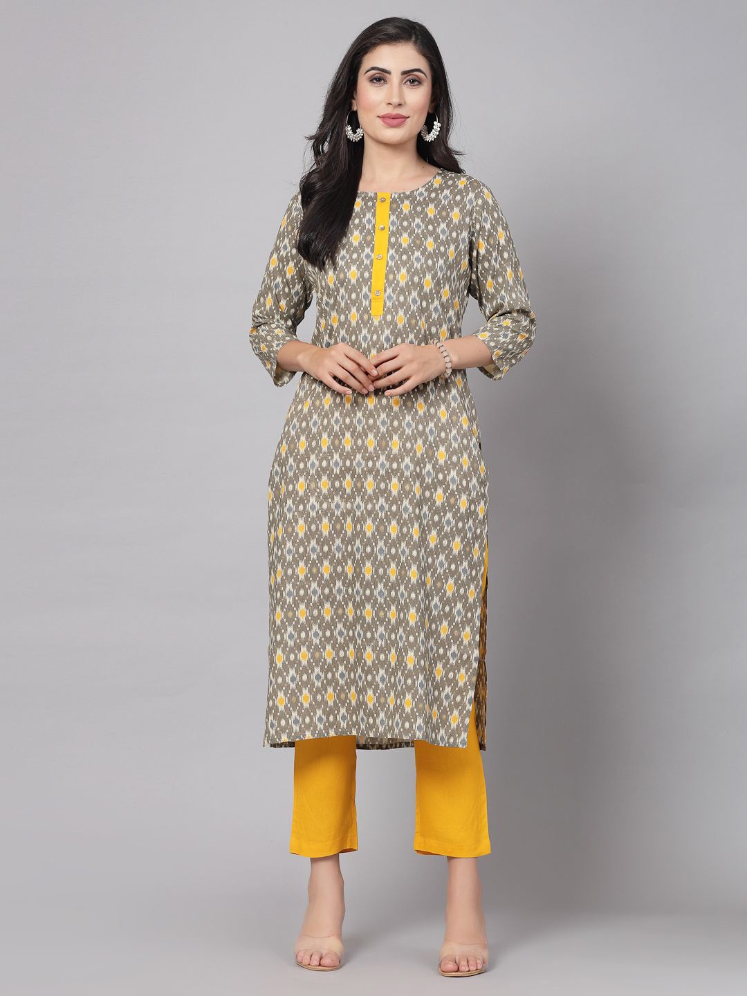 

CHIRAAI Geometric Printed Straight Kurta with Trousers, Grey