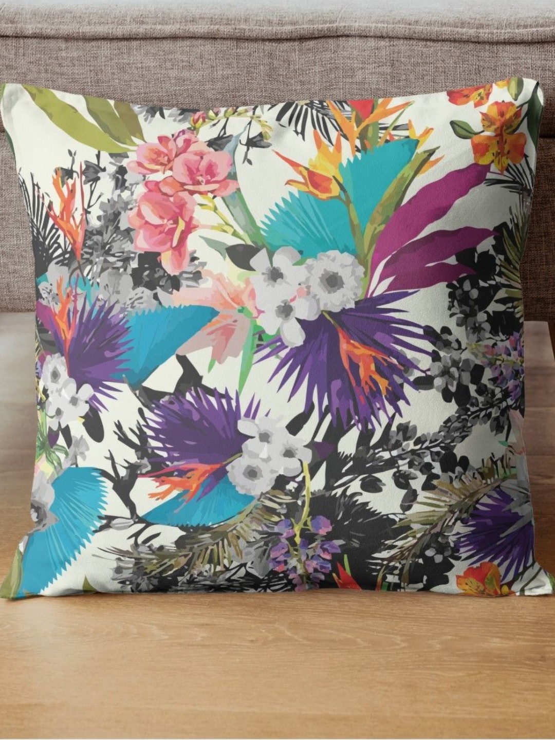 

THEYAYACAFE White & Purple Floral Velvet Square Cushion Covers