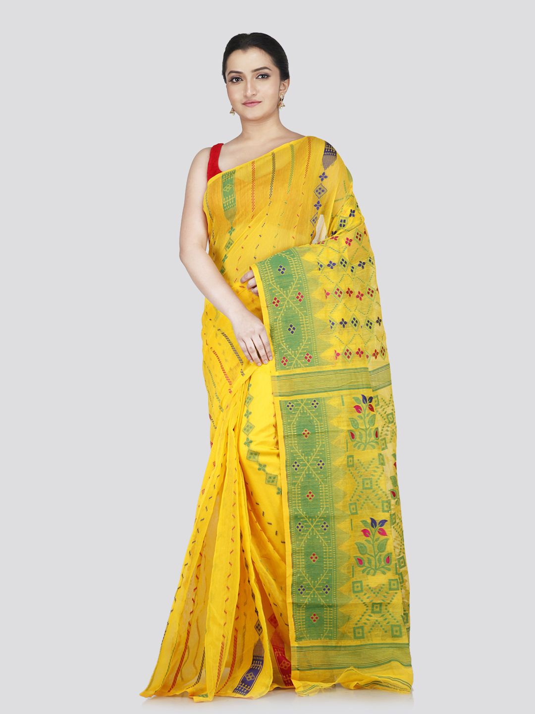 

PinkLoom Ethnic Motifs Pure Cotton Jamdani Saree, Yellow