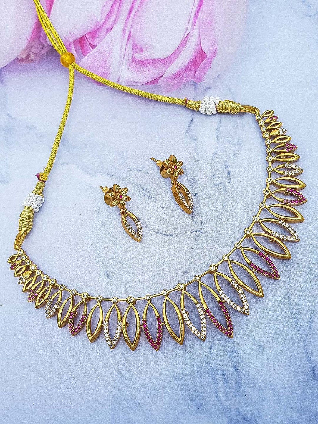 

GRIIHAM Gold-Plated Copper American Diamond Studded Jewellery Set