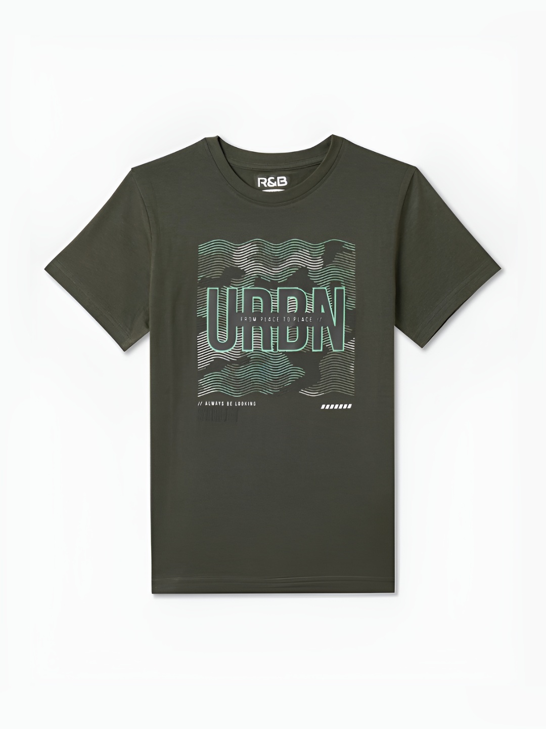 

R&B Boys Graphic Printed Round Neck Cotton T-shirt, Olive