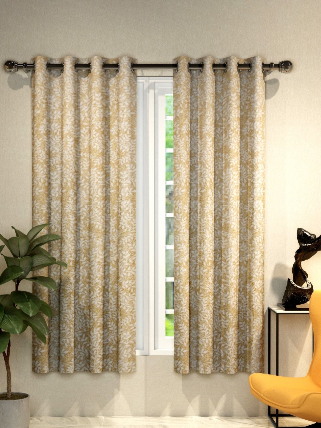 

Aura Beige & White 2 Pieces Floral Window Curtains