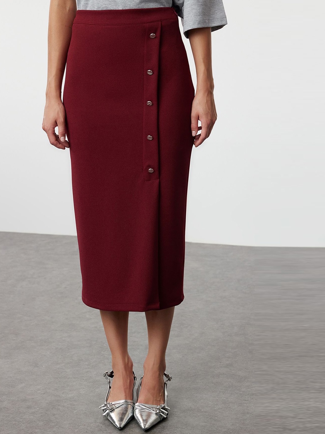 

Trendyol Women Pencil Midi Skirt, Burgundy