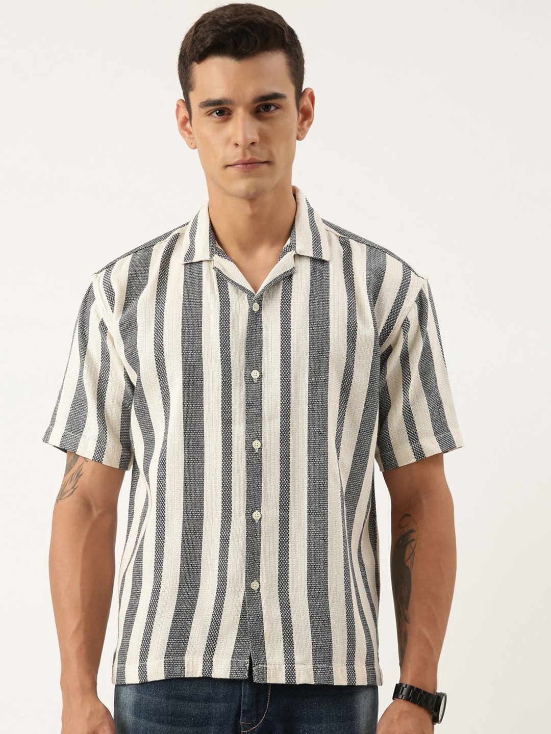 

ROLLER FASHIONS Men Opaque Striped Casual Shirt, Multi