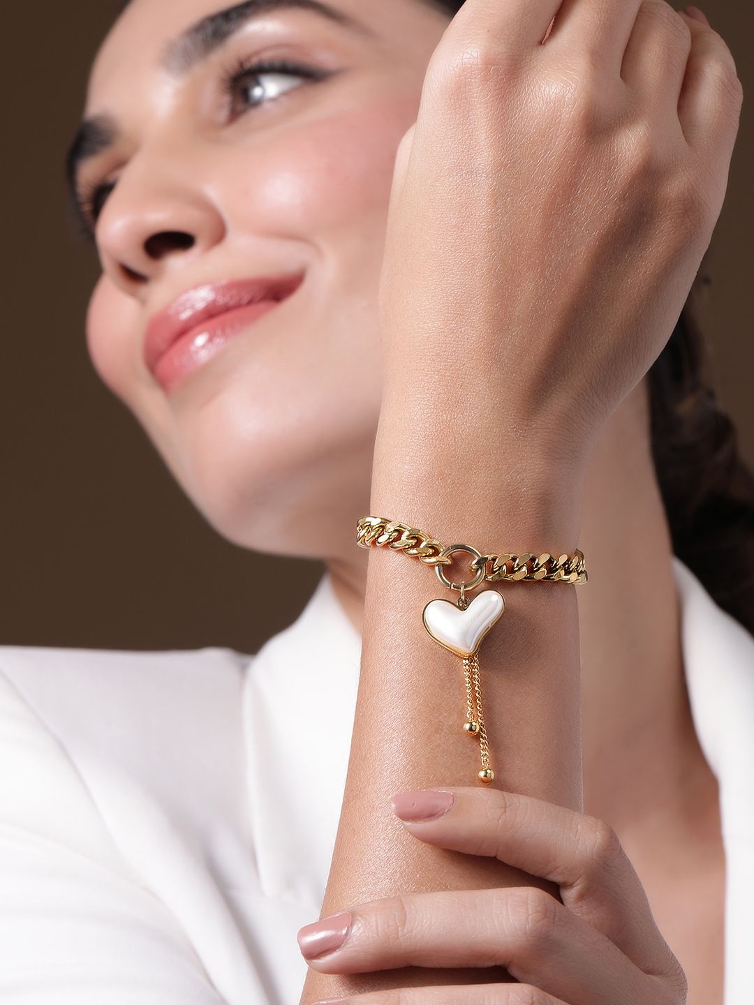

Rubans 18K Gold Plated Stainless Steel Tarnish-Free Waterproof Demi-Fine Heart Bracelet