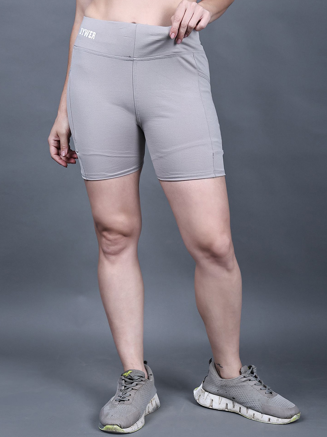 

DYWER Women Slim Fit Gym Sports Shorts, Silver