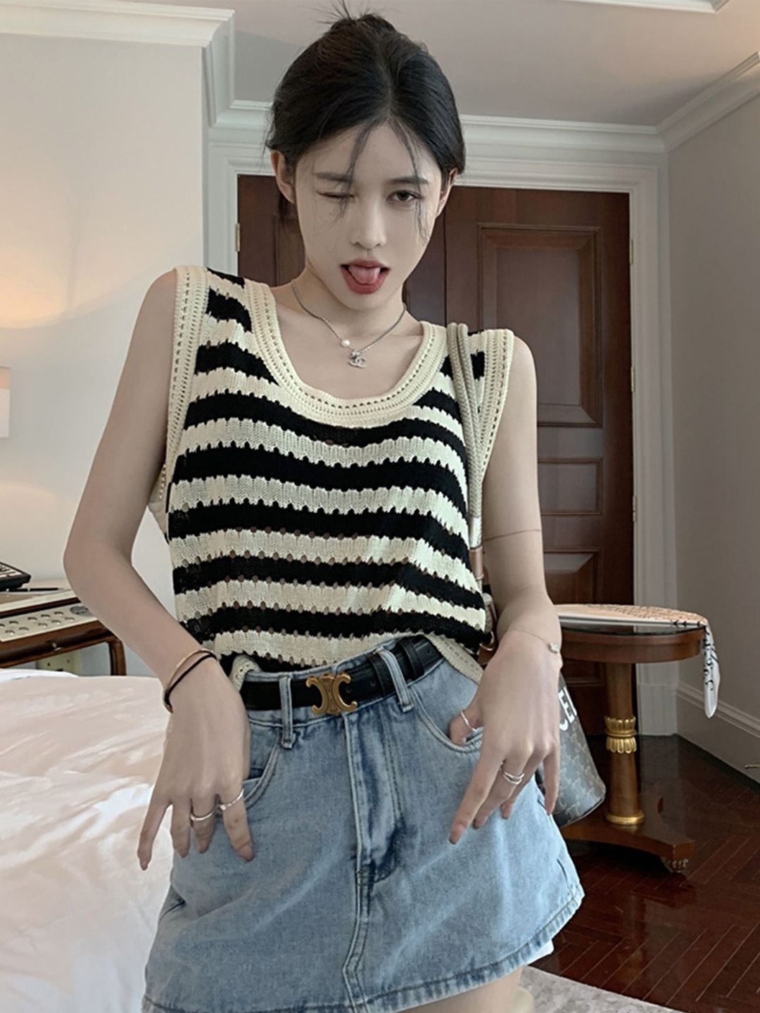 

LULU & SKY Striped Top, Beige