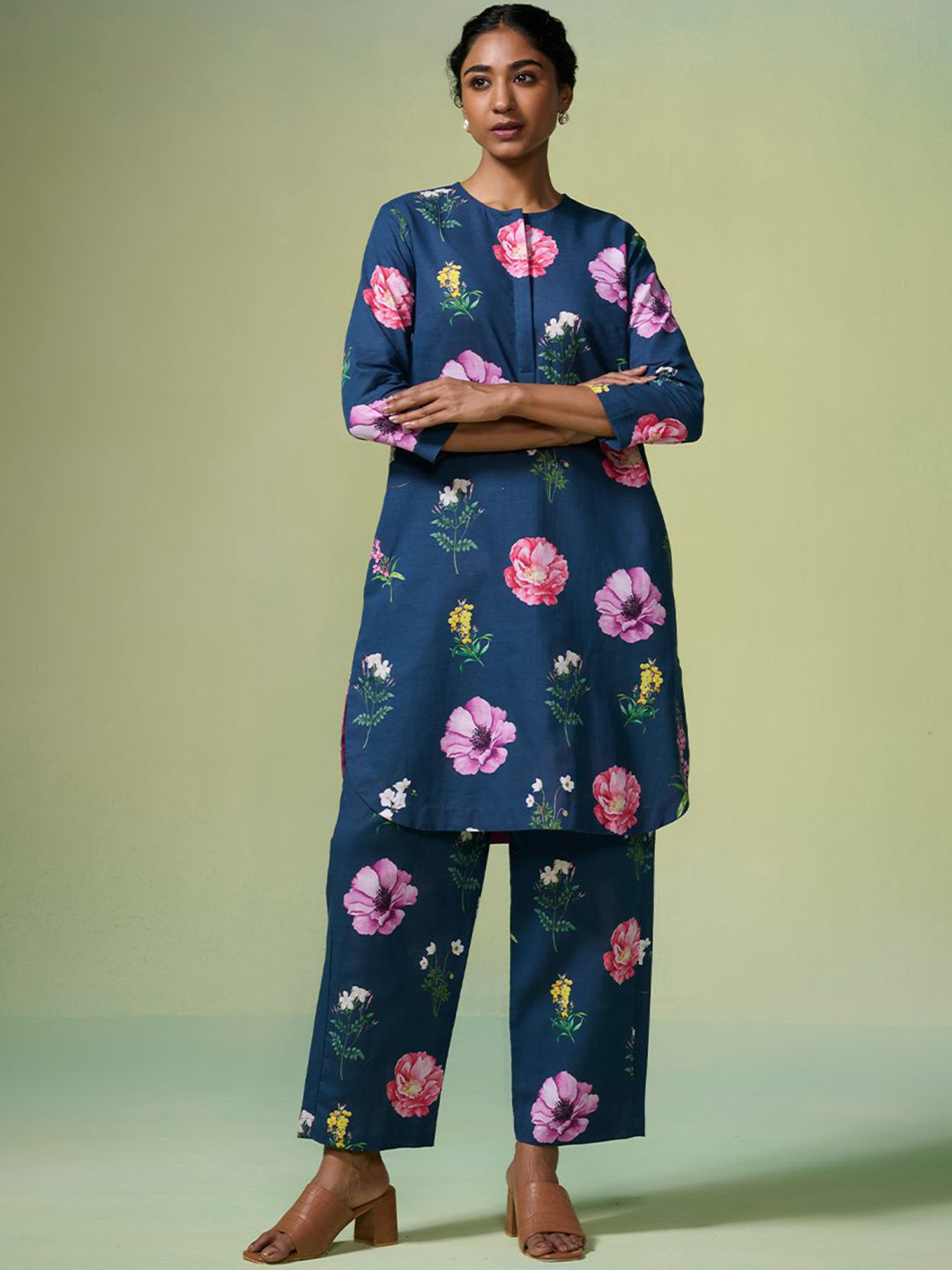 

Dressfolk Floral Printed Tunic & Trousers, Blue