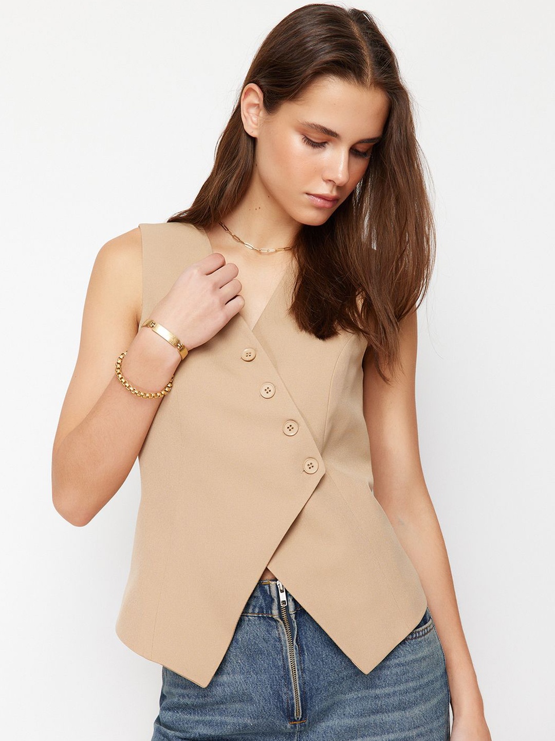 

Trendyol V-Neck Sleeveless Waistcoat, Beige