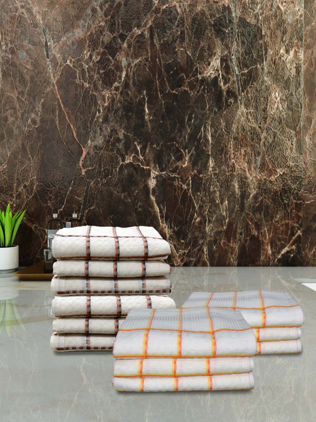 

Aura White & Orange 5 Pieces Pure Cotton Hand Towels