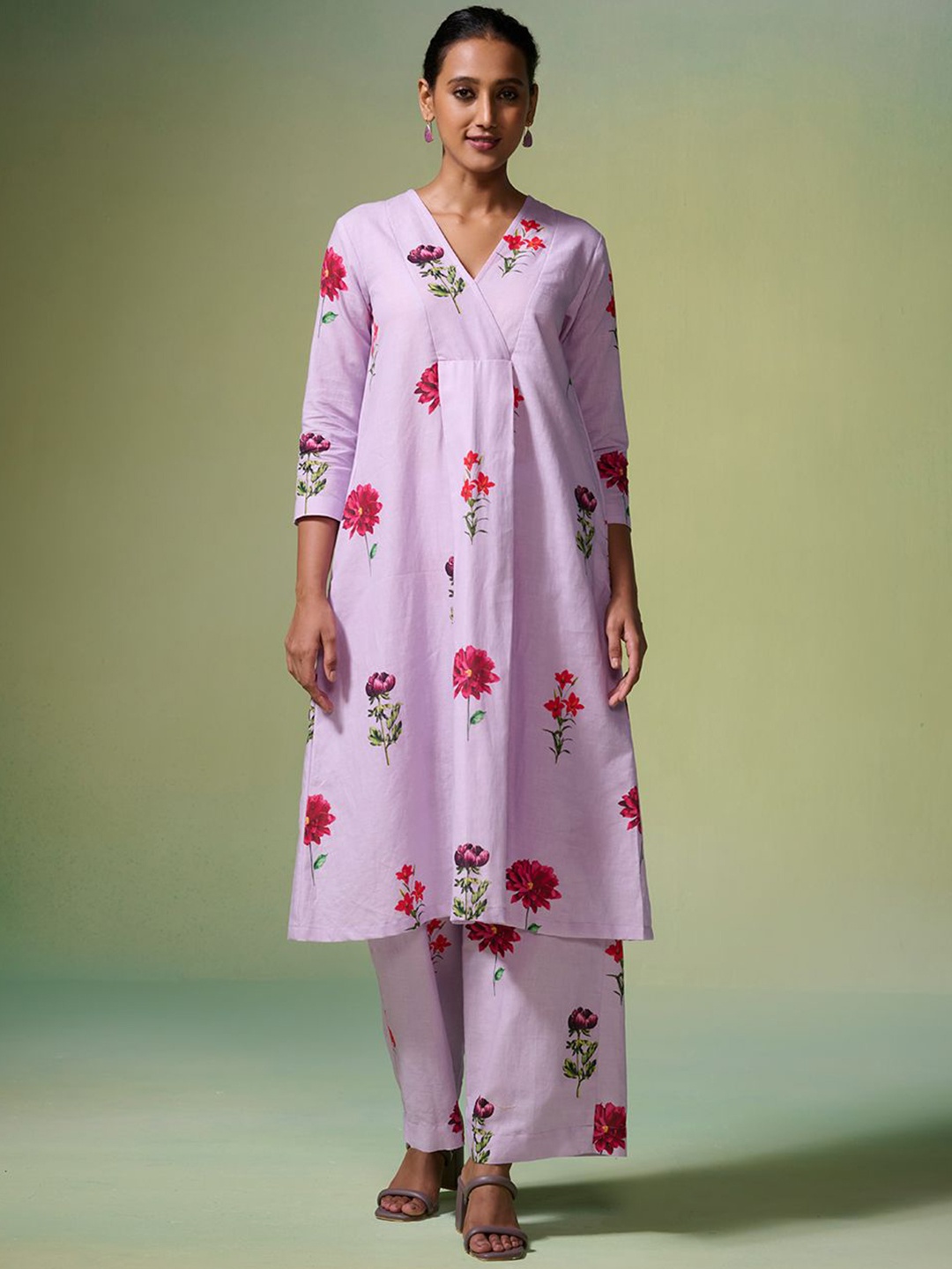 

Dressfolk Floral Printed V-Neck Tunic & Trousers, Purple