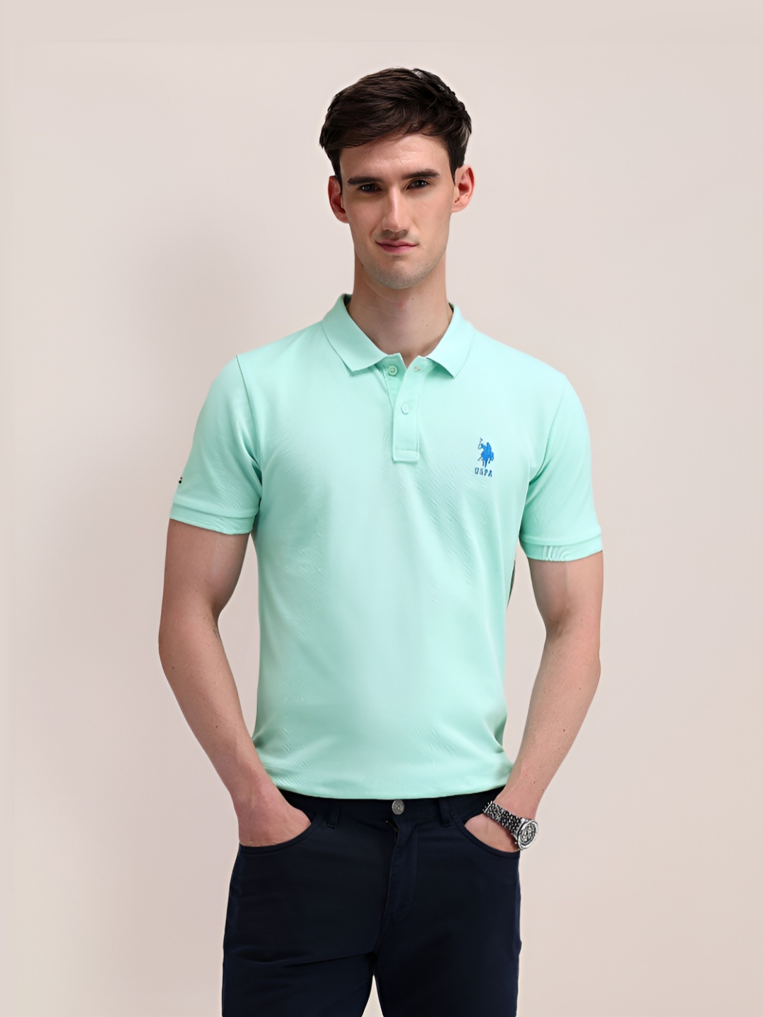 

U.S. Polo Assn. Men Solid Polo Collar Cotton T-shirt, Green