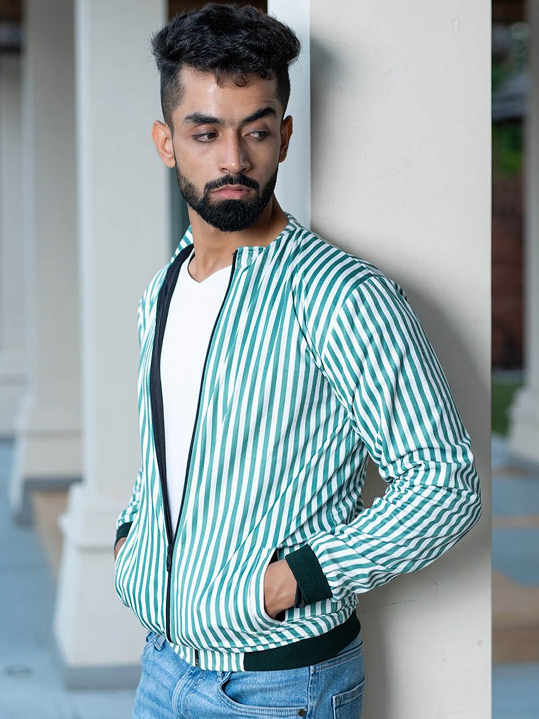 

Tistabene Men Striped Bomber Jacket, Green