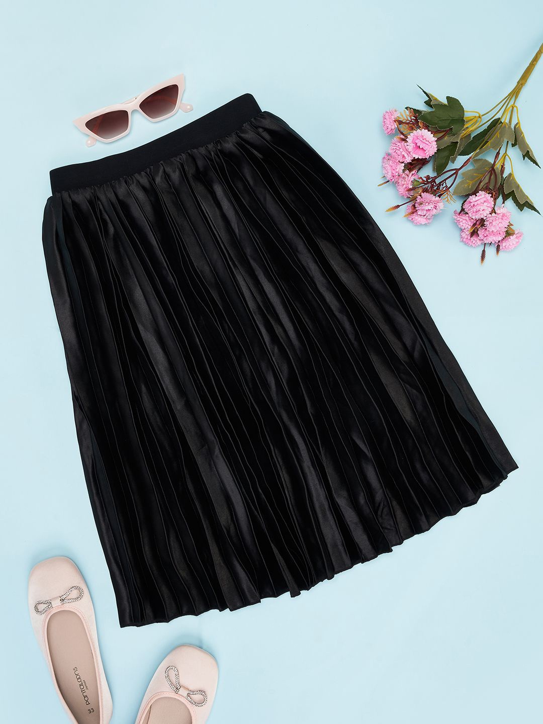

Pantaloons Junior Girls Flared Midi Skirts, Black