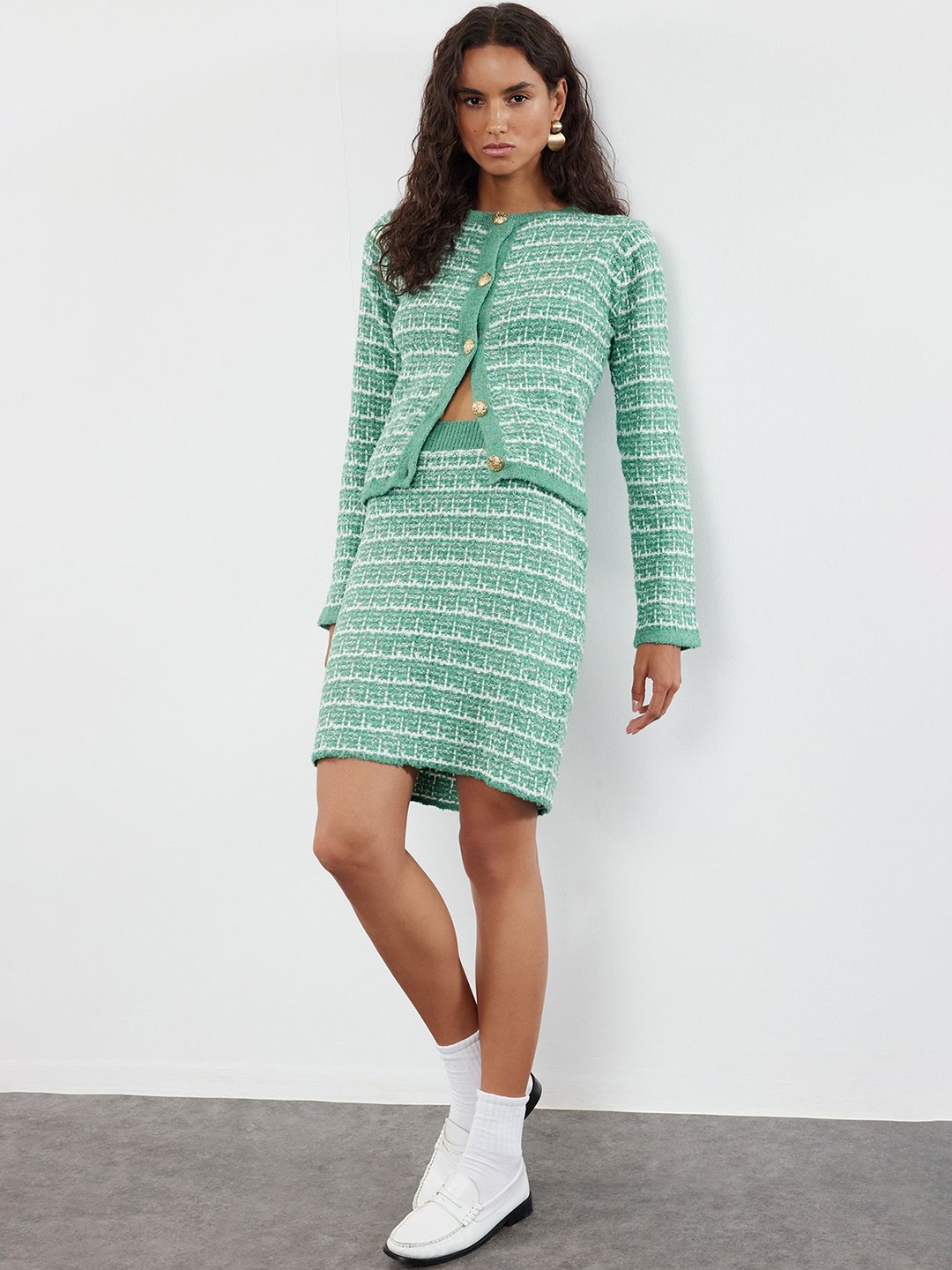 

Trendyol Self Design Sweater With Skirt, Green