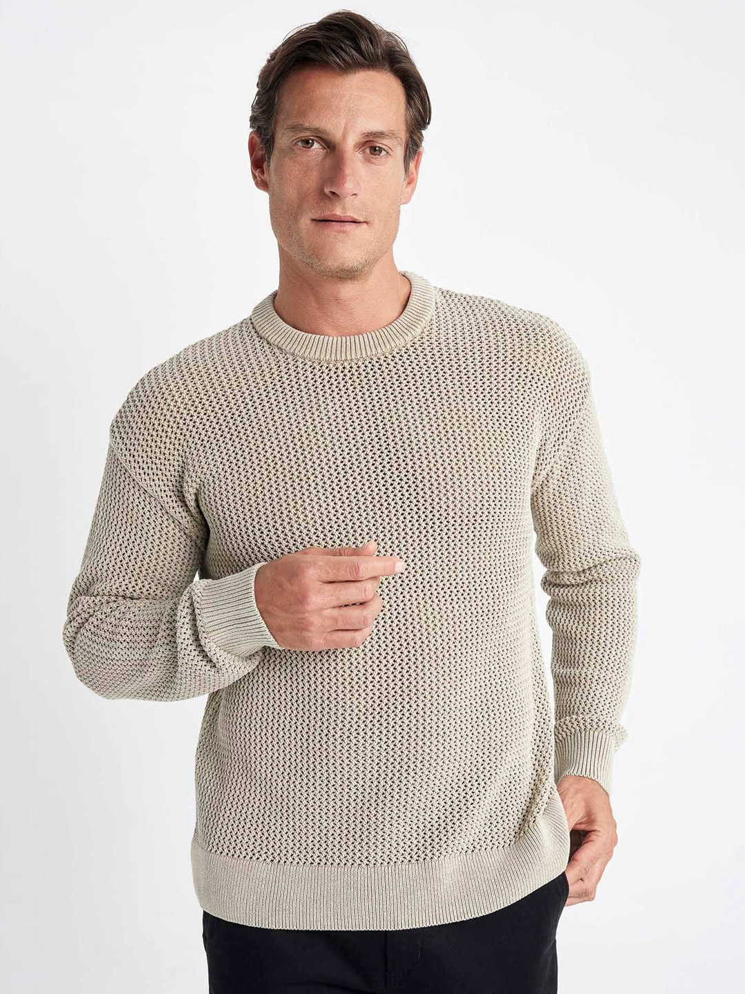 

DeFacto Men Ribbed Pullover, Grey