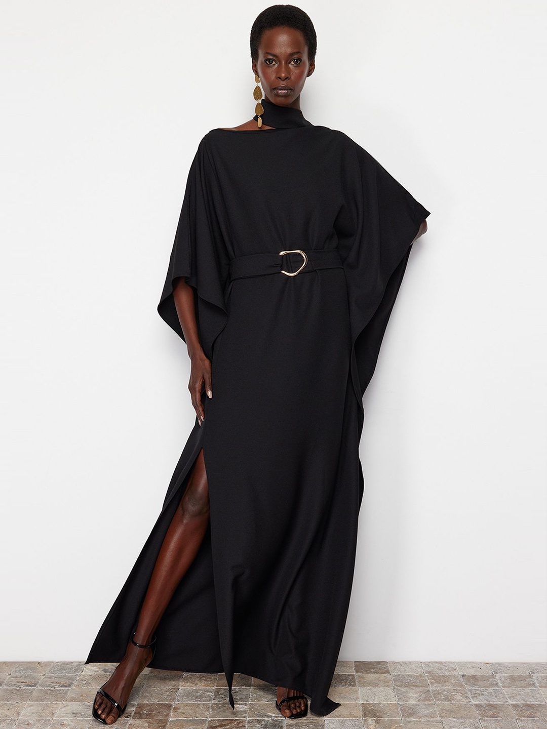 

Trendyol High Neck Kimono Sleeve Kaftan Maxi Dress, Black