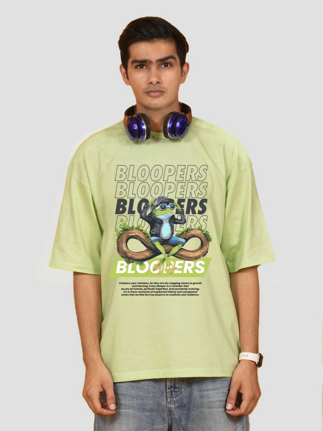 

Bloopers Store Men Typography Printed Round Neck Cotton Relaxed Fit T-shirt, Green