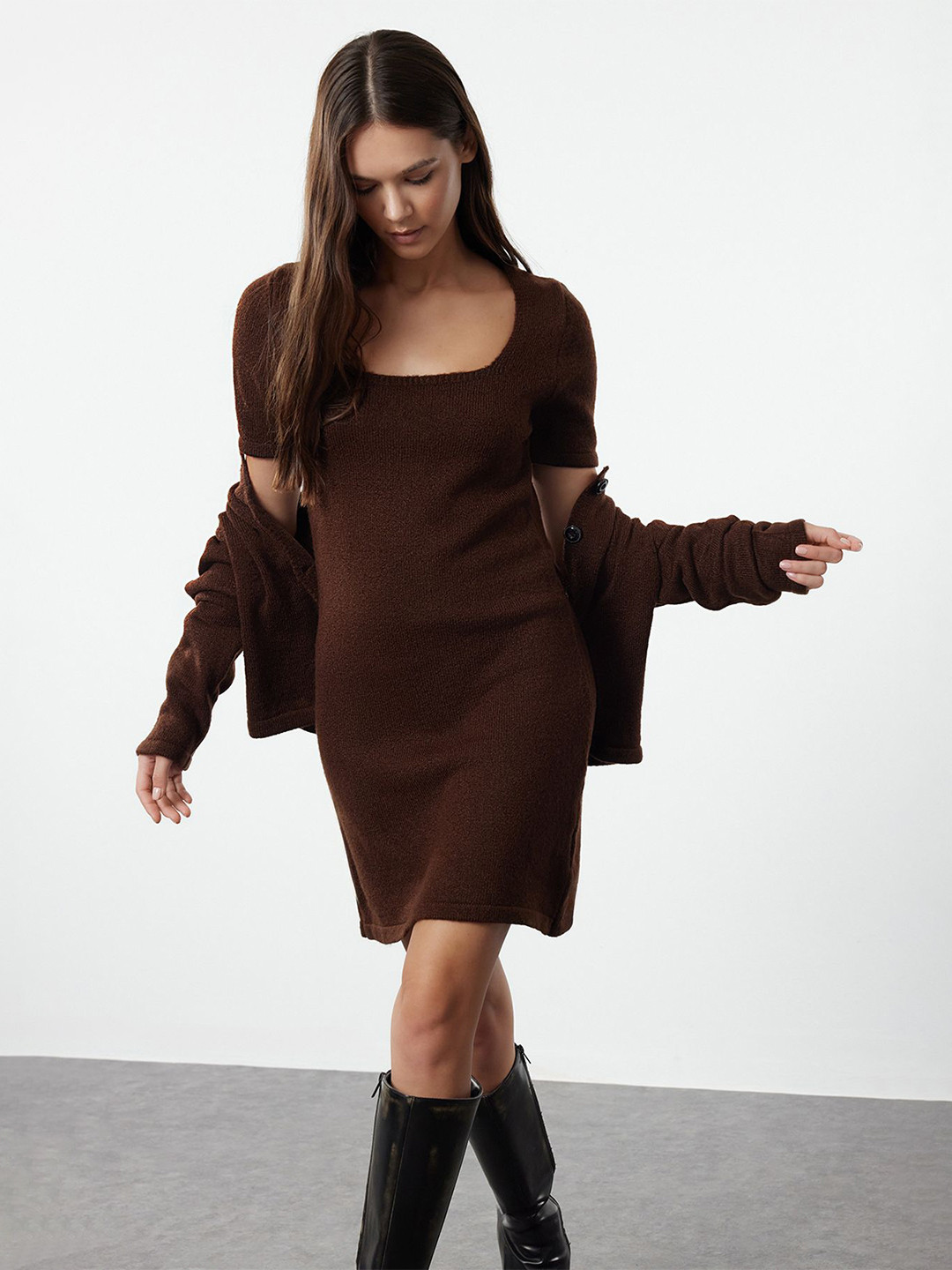 

Trendyol Solid Bodycon Dress, Brown