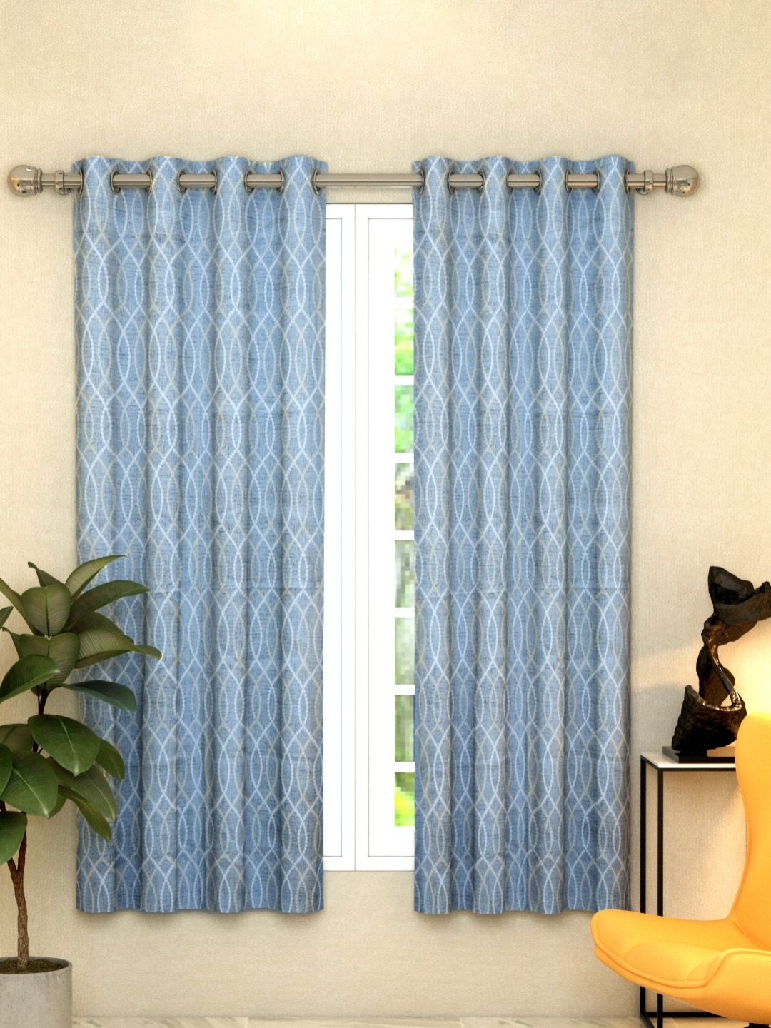 

Aura Athom Living Dream Blue & White 2 Pieces Spiral Patten Window Curtain
