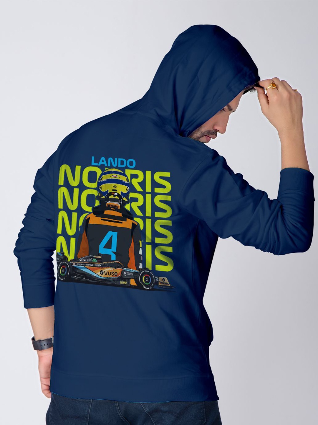 

Crazymonk Men Printed Hooded Sweatshirt, Navy blue