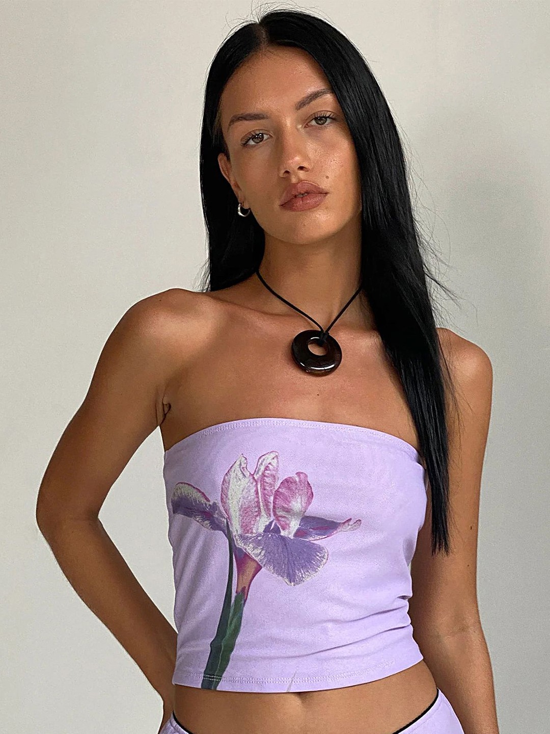 

LULU & SKY Print Cotton Tube Crop Top, Purple