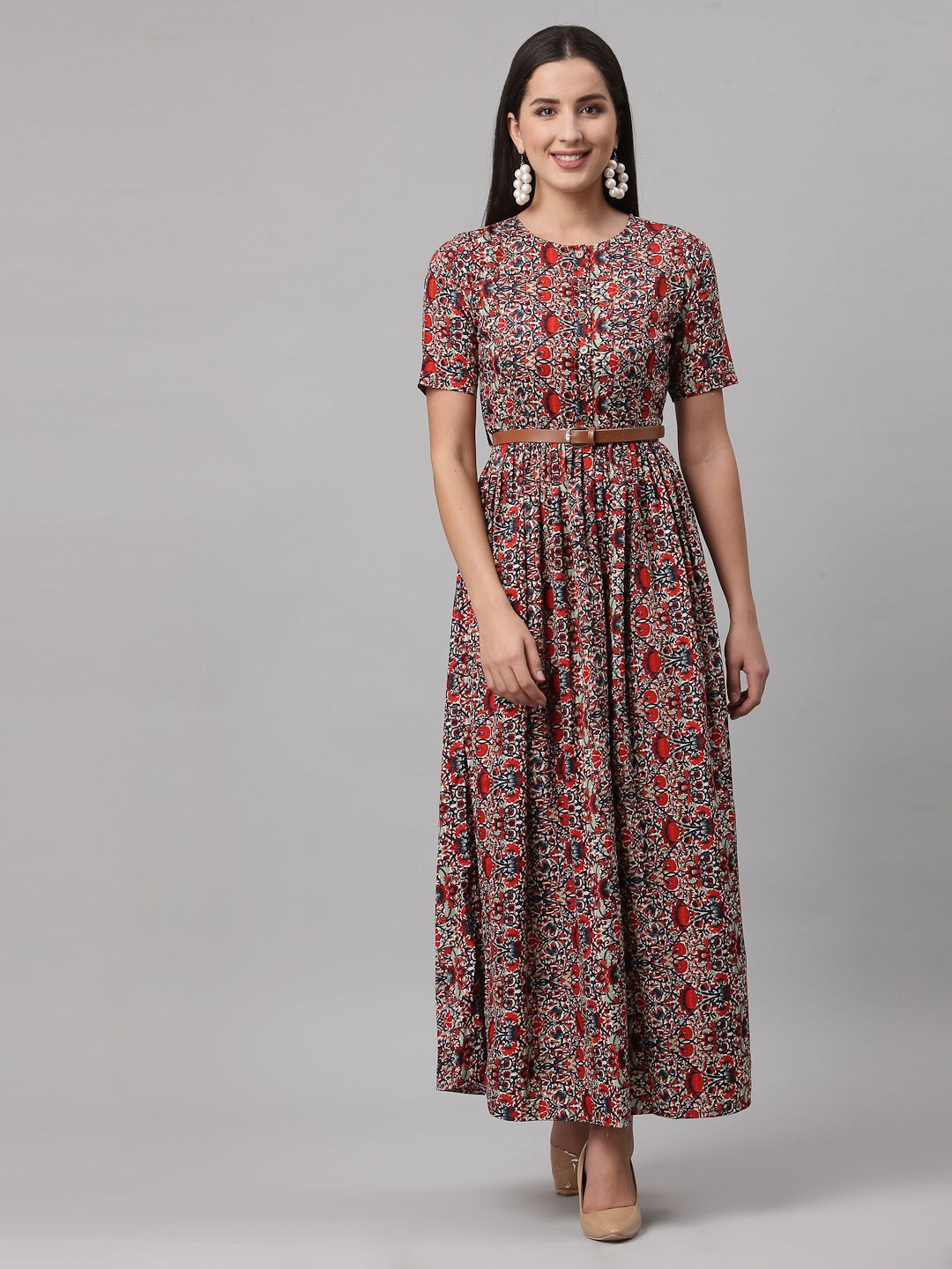

aayu Women Floral Printed Fit & Flare Maxi Dress, Red