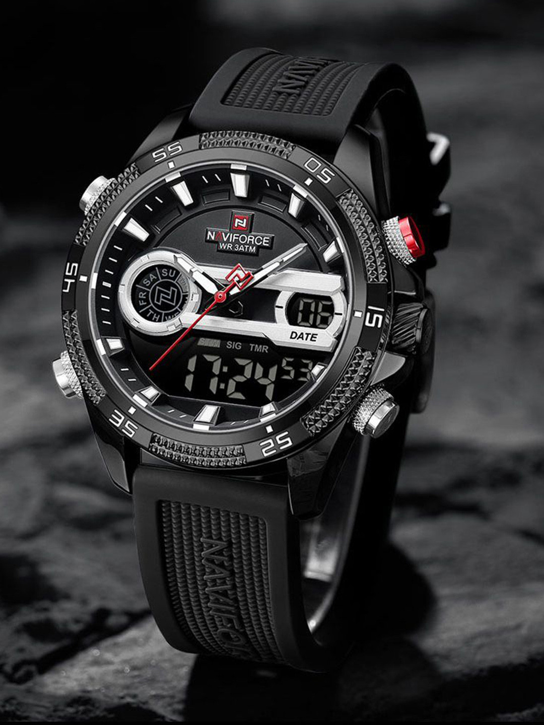 

Naviforce Men Brass Dial & Straps Analogue and Digital Multi Function Watch NF9223 BBB, Black