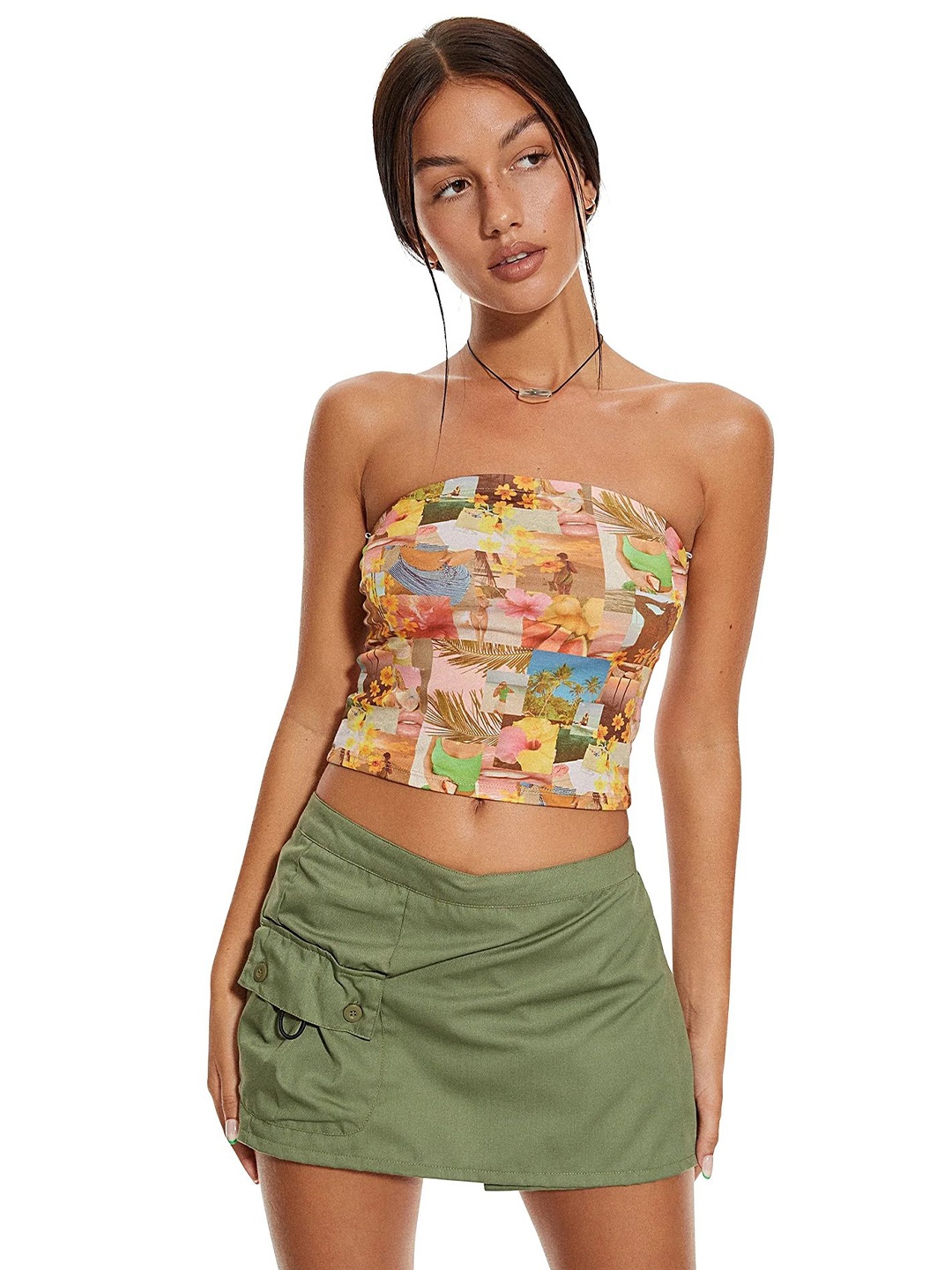 

LULU & SKY Floral Print Cotton Tube Crop Top, Multi