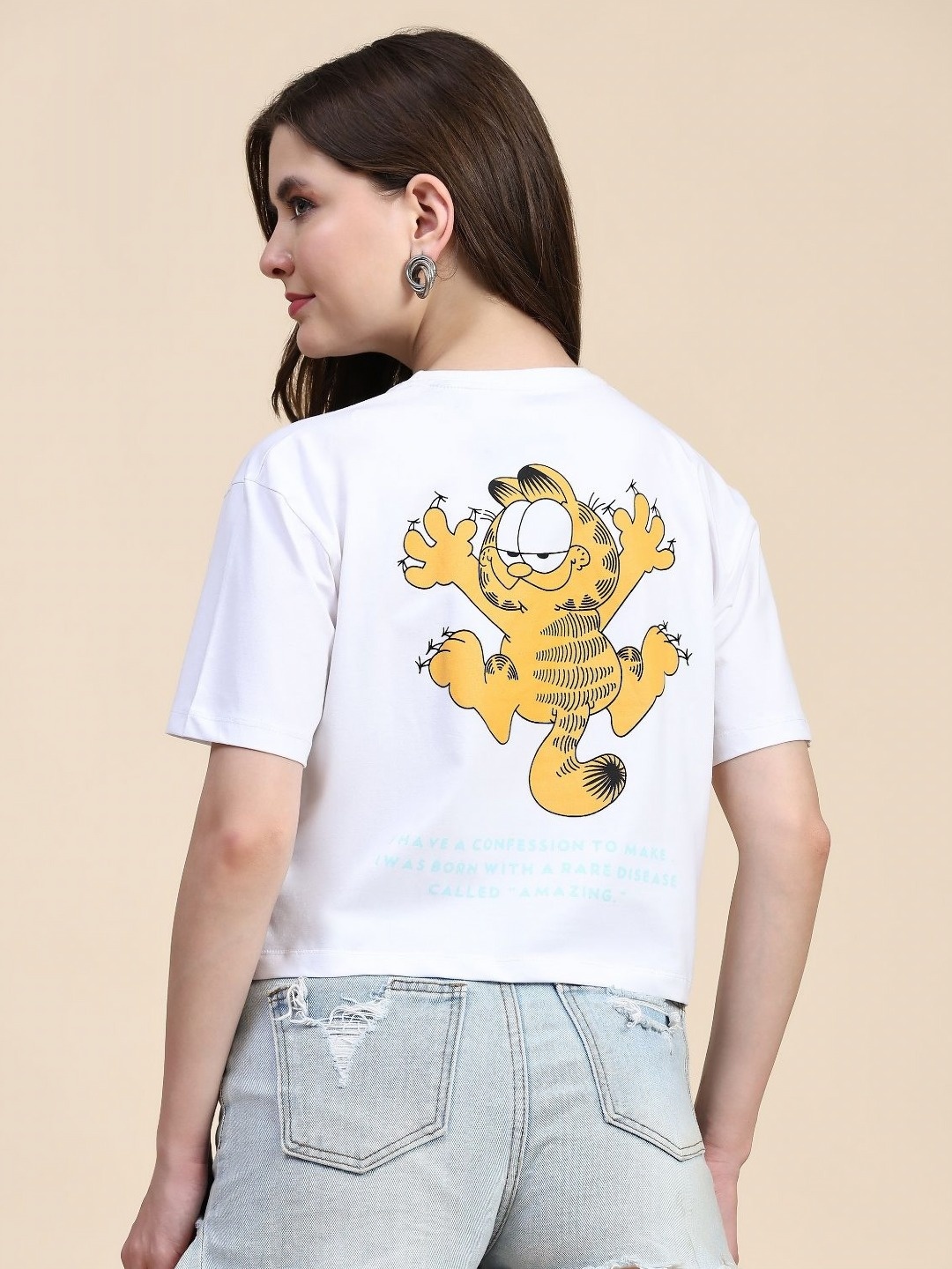 

AECK Women Graphic Printed Round Neck Cotton T-shirt, White
