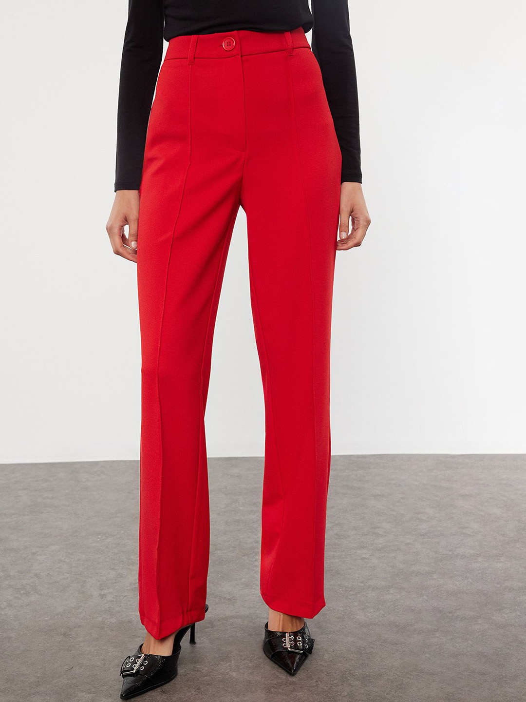 

Trendyol Women Mid-Rise Solid Casual Trousers, Red