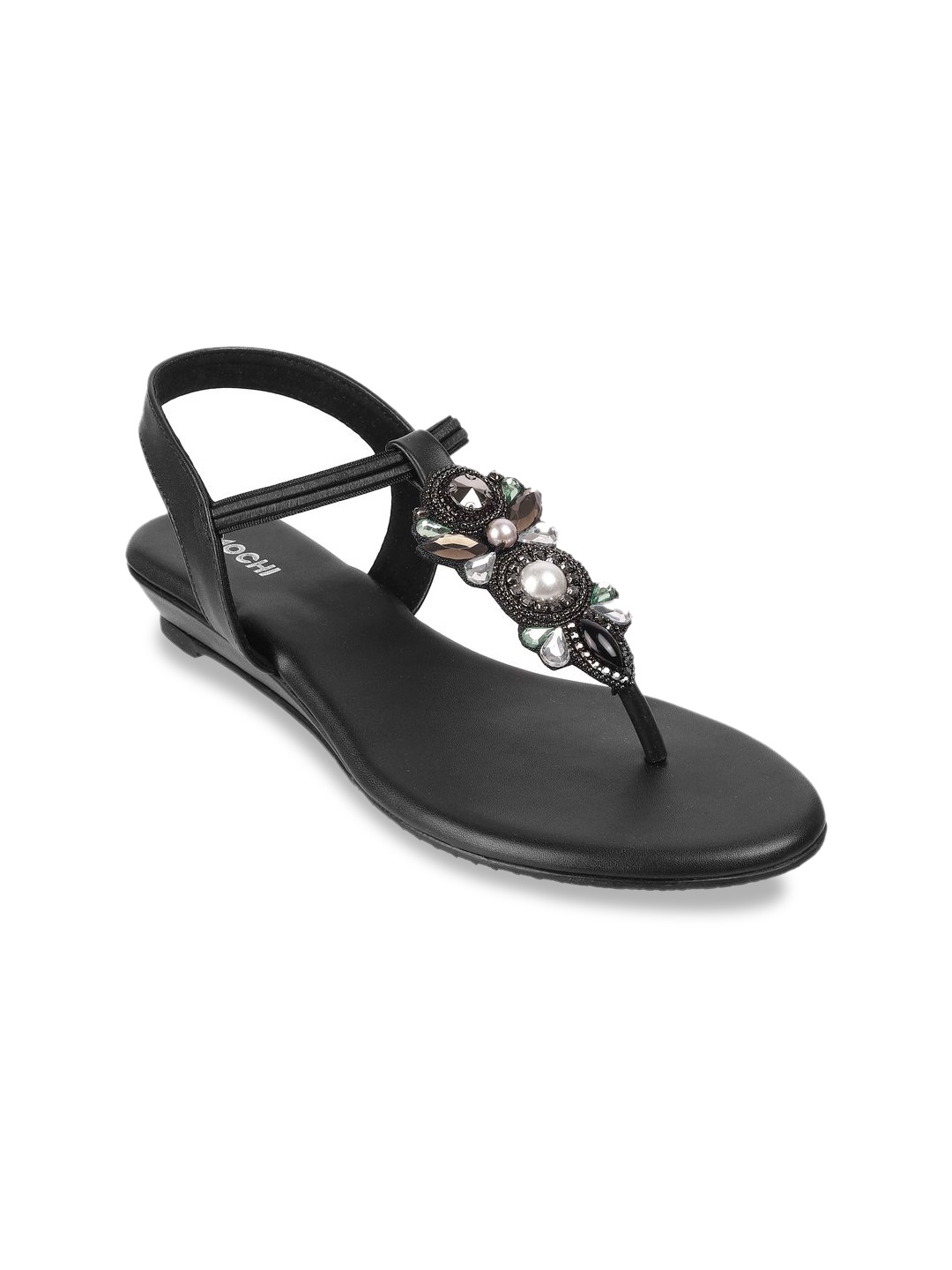 

Mochi Embellished Synthetic Wedge Heel Sandals, Black