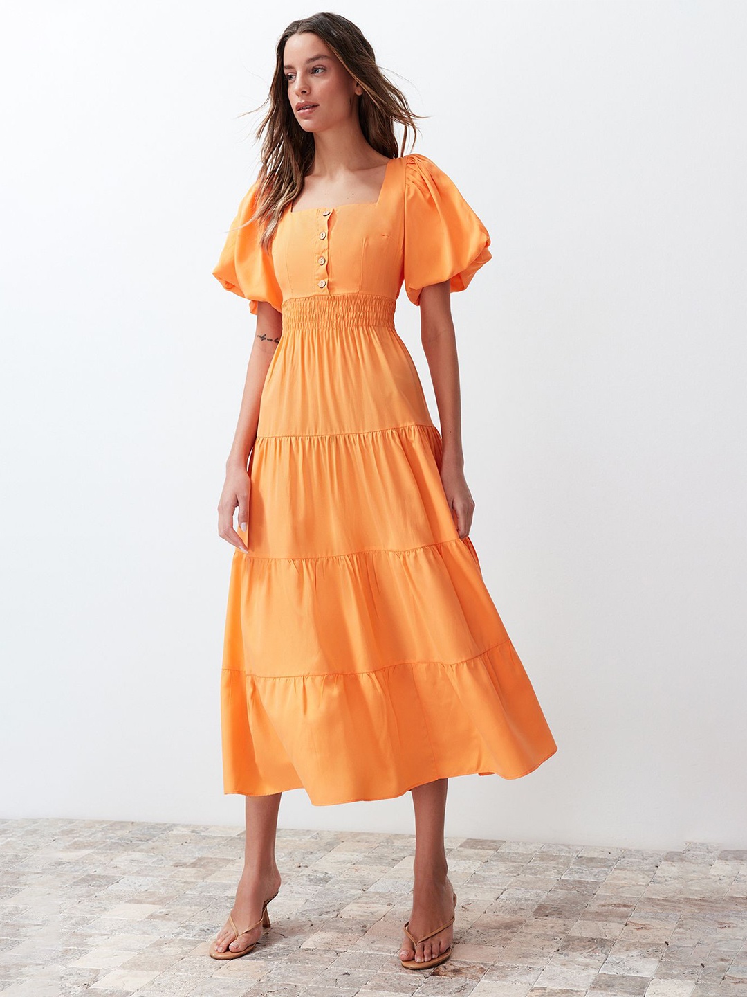 

Trendyol Flared Sleeve Fit & Flare Midi Dress, Na