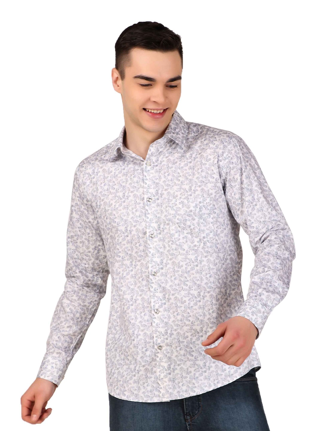 

DESIGN UP Men Classic Slim Fit Floral Opaque Printed Formal Shirt, Grey