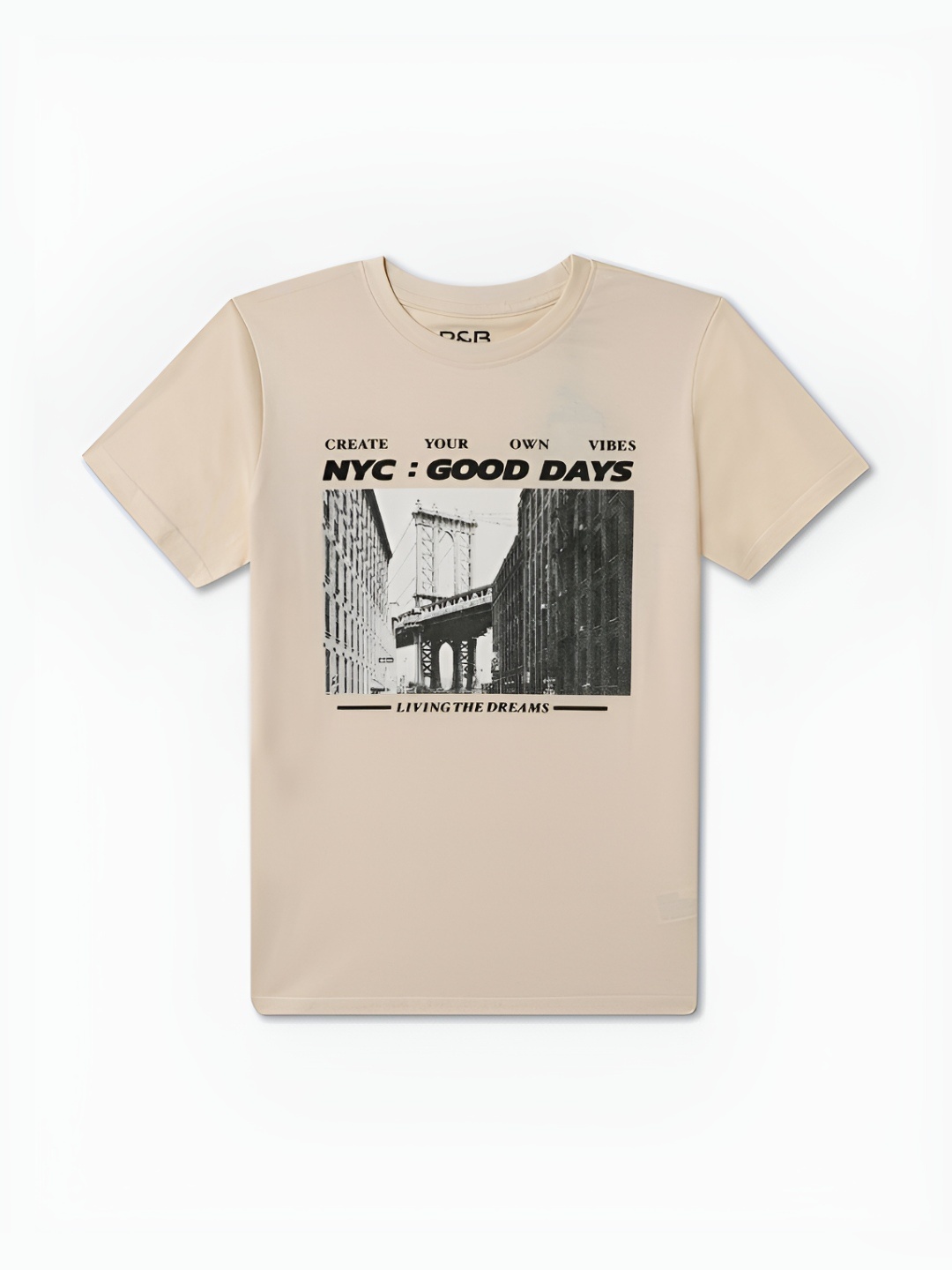 

R&B Boys Graphic Printed Round Neck Cotton T-shirt, Beige