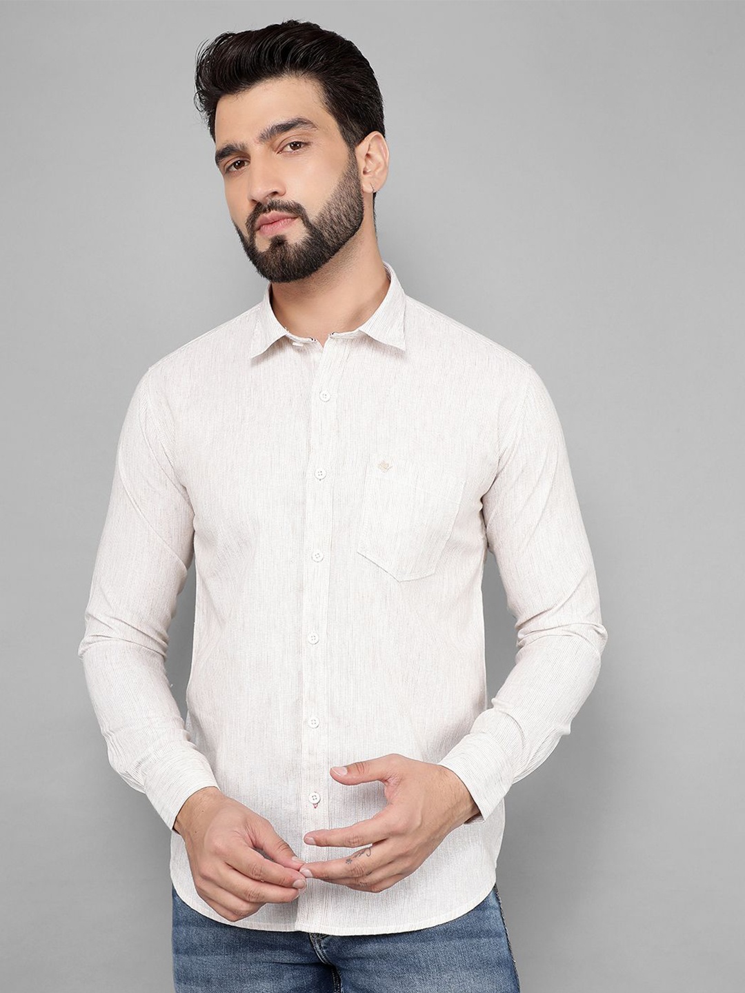 

COBB Men Slim Fit Opaque Casual Shirt, Beige