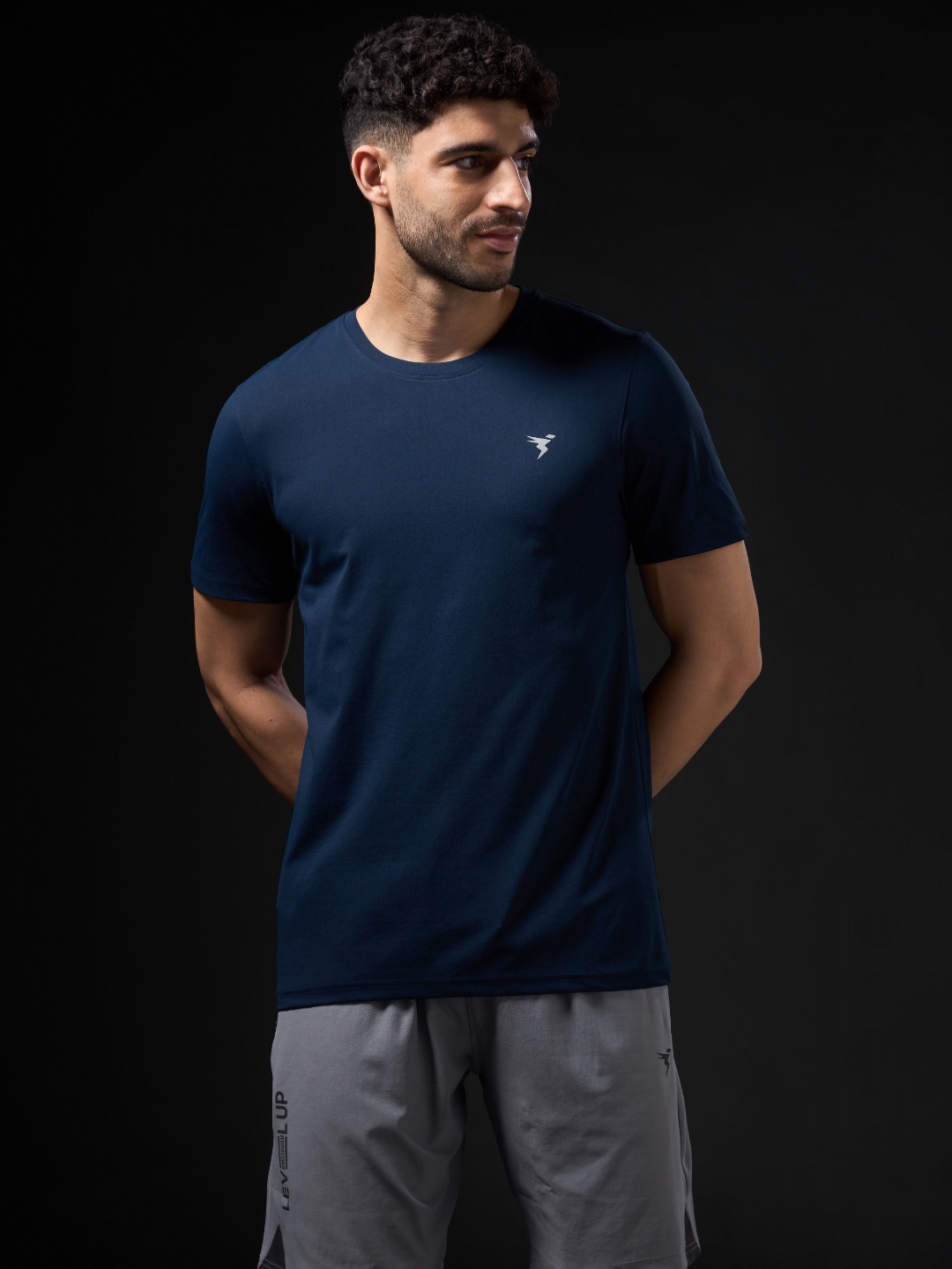 

Technosport Men UPF50 Solid Round Neck Slim Fit T-shirt, Navy blue
