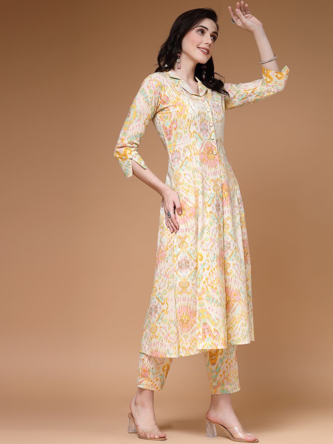 

Indibelle Abstract Printed Cotton Top With Trousers, Off white