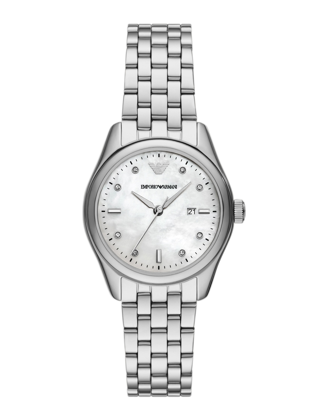 

Emporio Armani Women Embellished Bracelet Style Analogue Watch AR11614I-Silver, White