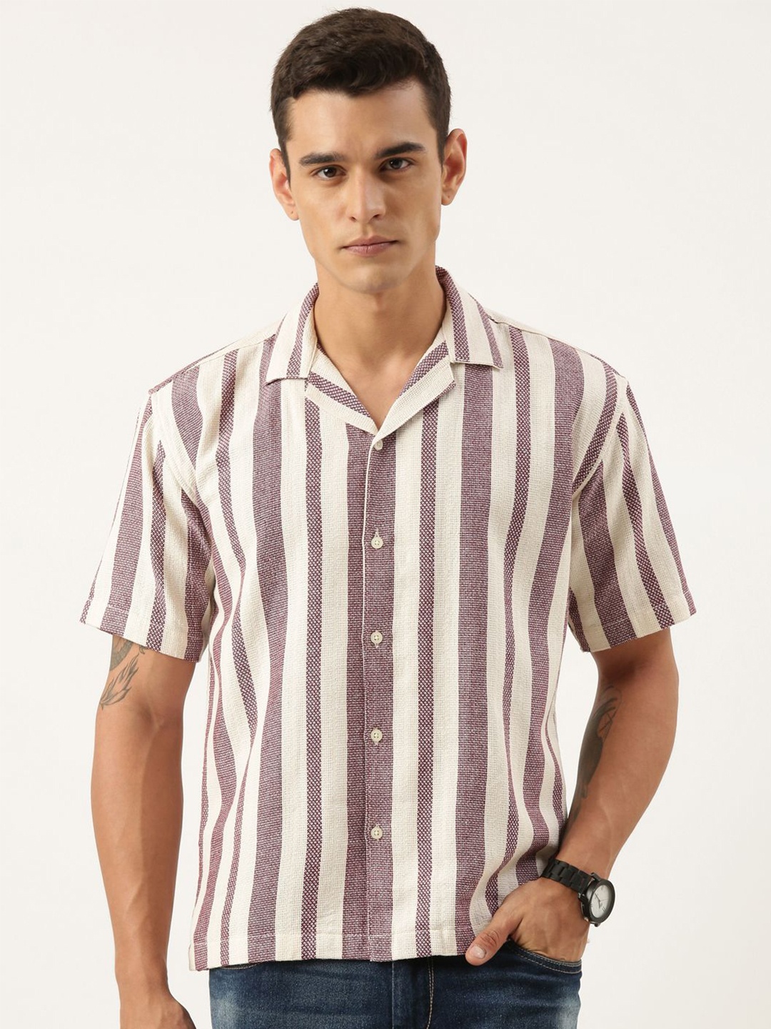 

ROLLER FASHIONS Men Opaque Striped Casual Shirt, Multi