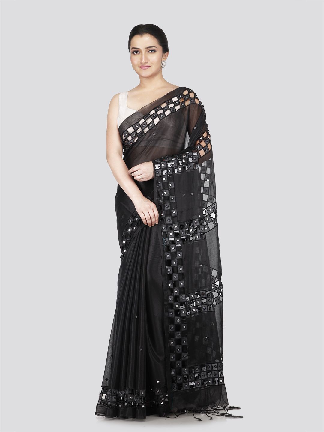 

PinkLoom Woven Design Silk Cotton Saree, Black