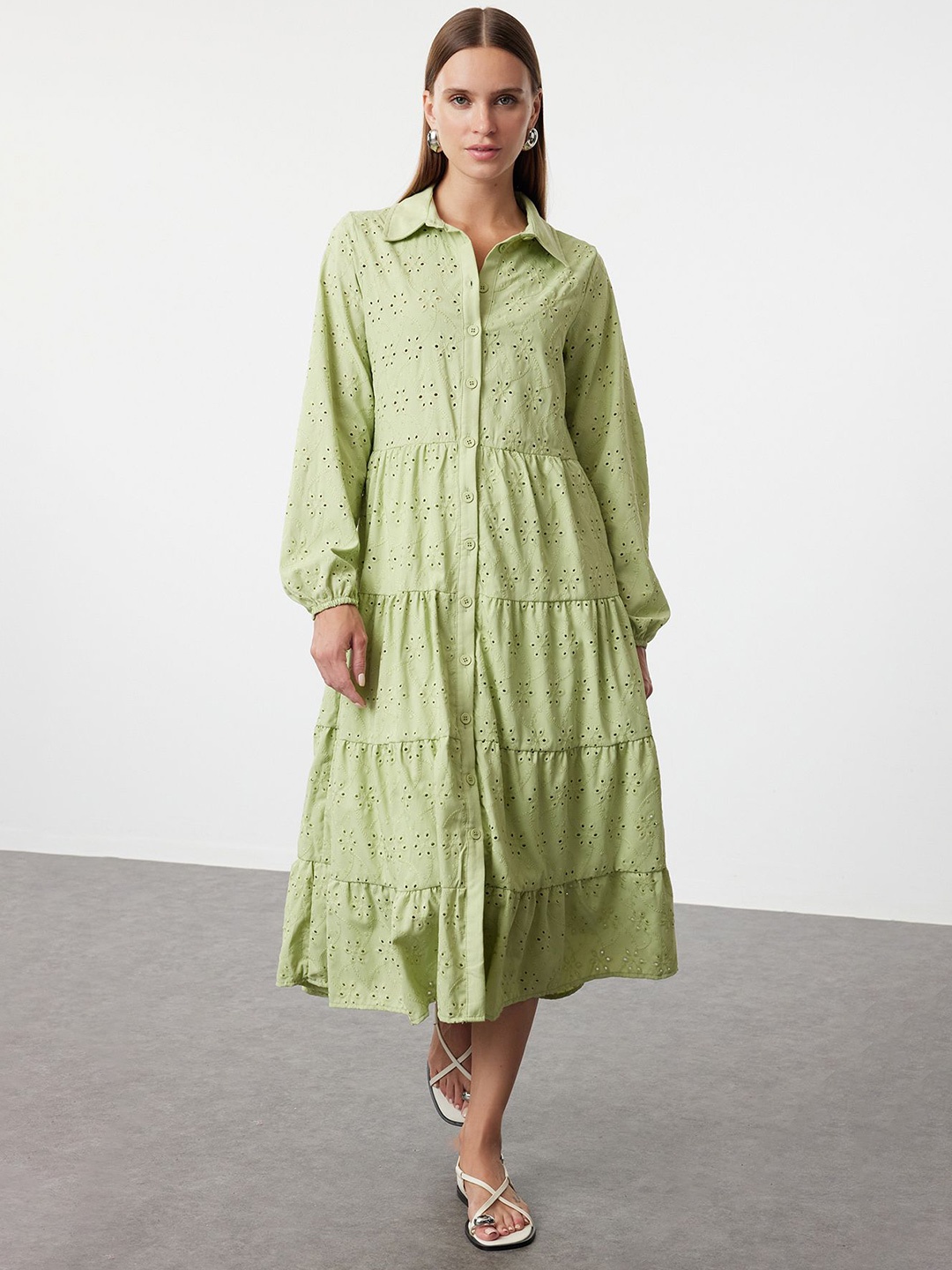 

Trendyol Printed Shirt A-Line Midi Dress, Na